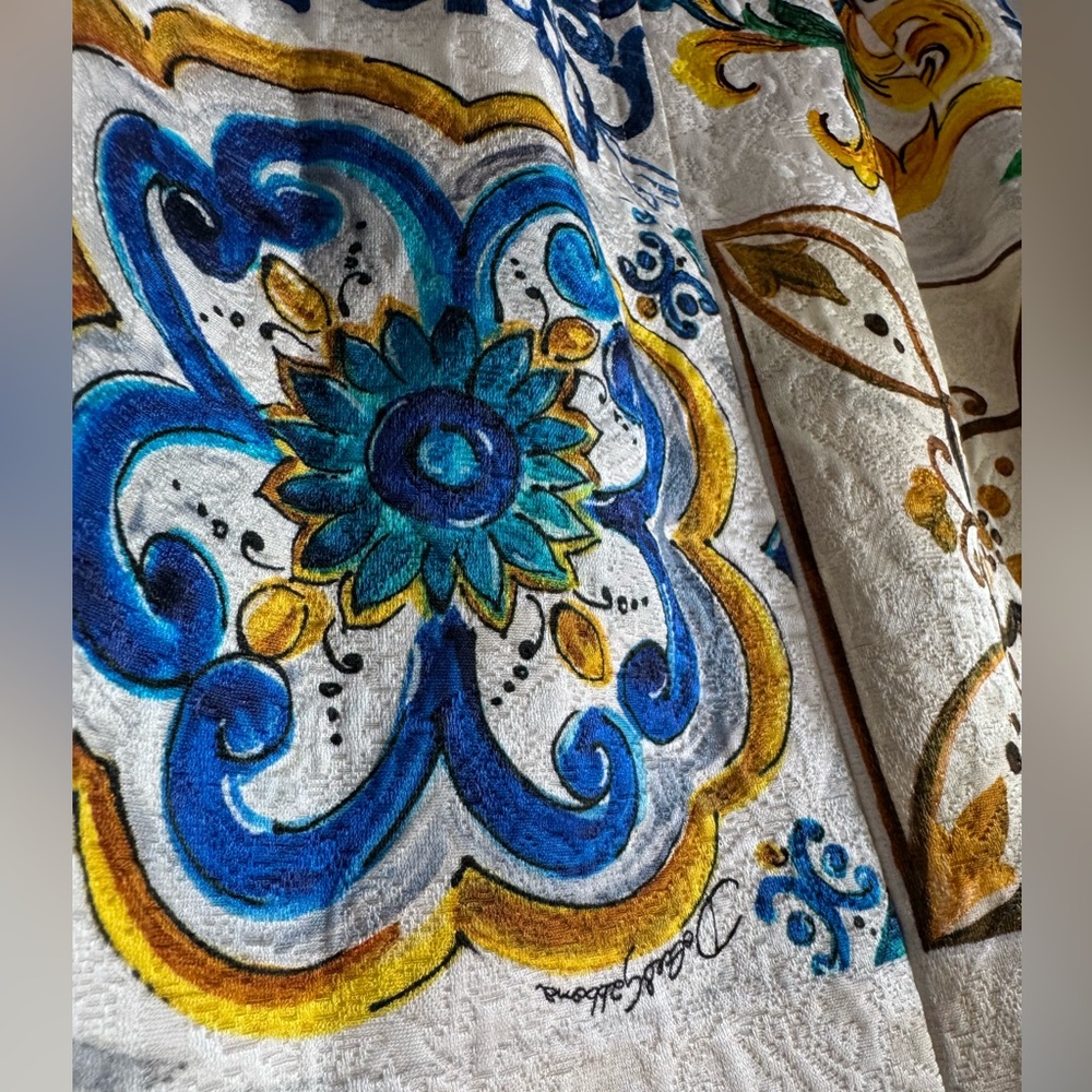 Dolce & Gabbana Majolica Lemon Mediterranean Tile Print Silk Skirt ALTERED SzMED - Picture 8 of 16